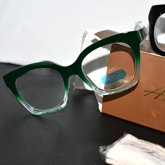 AMOMOMA Trendy Square Reading Glasses,Retro Blue Light Blocking Readers 1.5x NIB - Picture 4 of 5